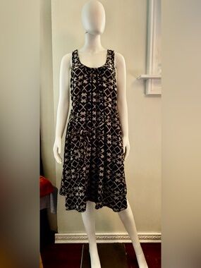 Ace & Jig Black and Cream Geometric Sleeveless Tie-Waist Midi